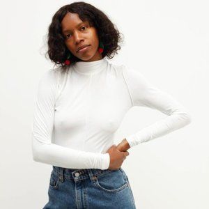 Ganni Light Stretch Jersey Mock Neck in White (XS)